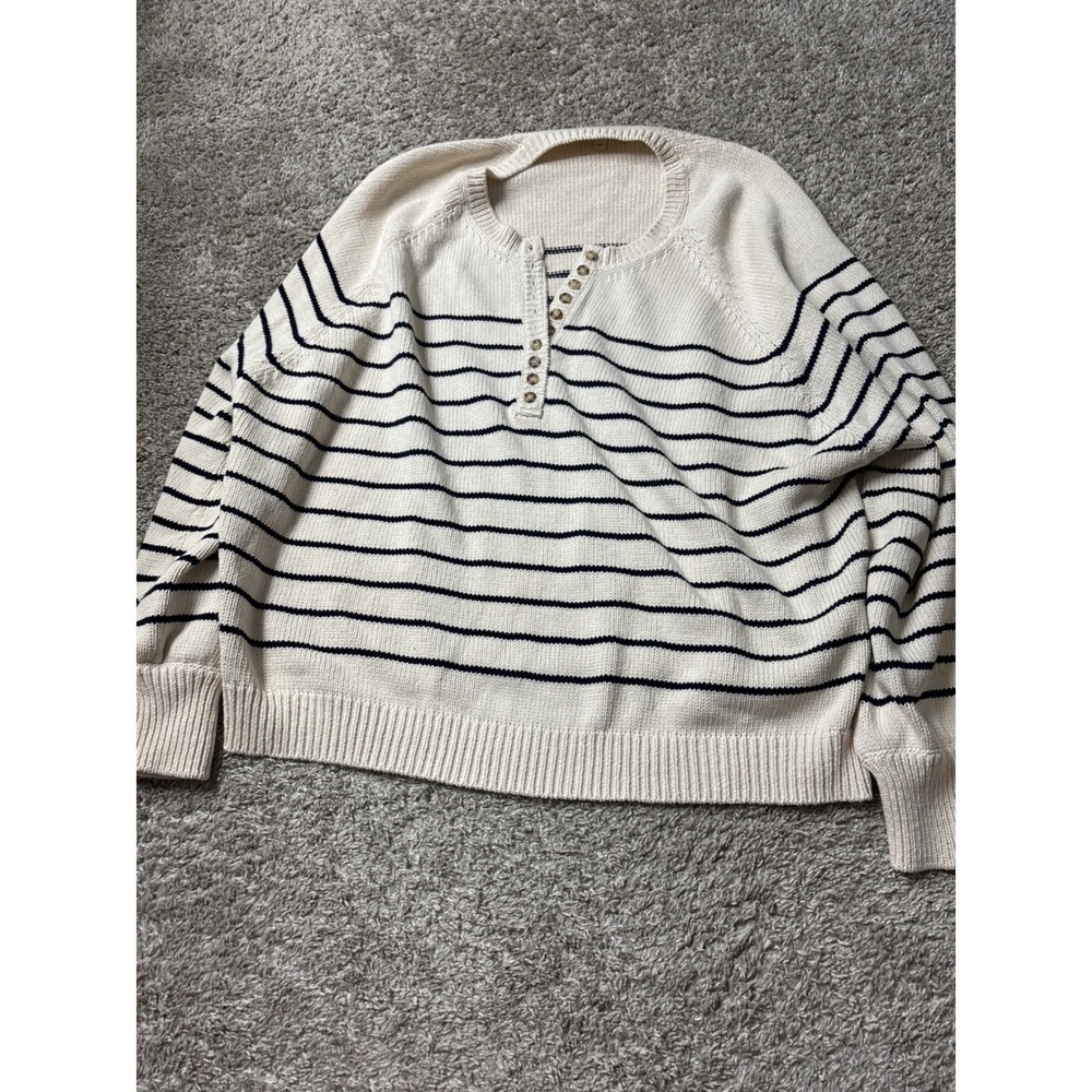 Sezane Leontine Jumper Ecru Navy Blue Striped Organic Cotton Sweater XXXL